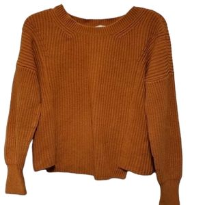 Cabi Mustard Bell Long Sleeve Crochet Knit Sweater